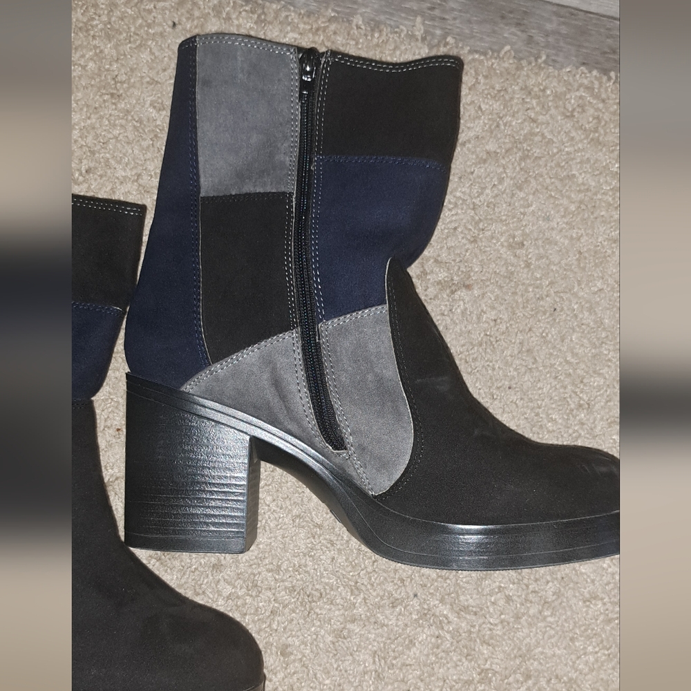 Ladies MIA TANNERN BOOTS Patchwork Faux SUEDE Zip Side Retro Style 9 - Picture 3 of 11